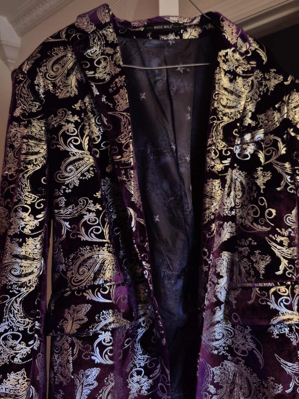 Men's Purple Velvet Paisley Blazer with Silver Detailing